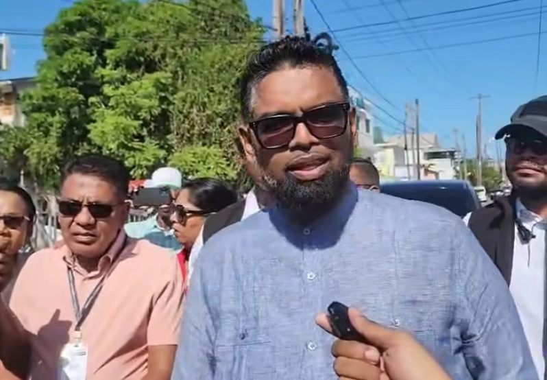 President Ali speaks to the media at GECOM, High Street.