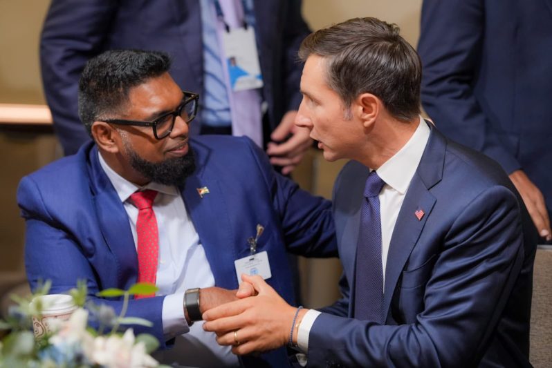 President Dr Irfaan Ali, meeting with Jovanovic last year on the sidelines of the 80th United Nations General Assembly (UNGA) in New York. (Office of the President photo)