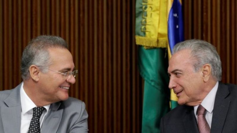 Mr Calheiros (left) is the second in the line of succession to President Temer (right)