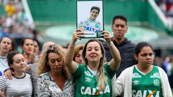 Fans and relatives took part in a funeral service at the Chapecoense stadium on Saturday