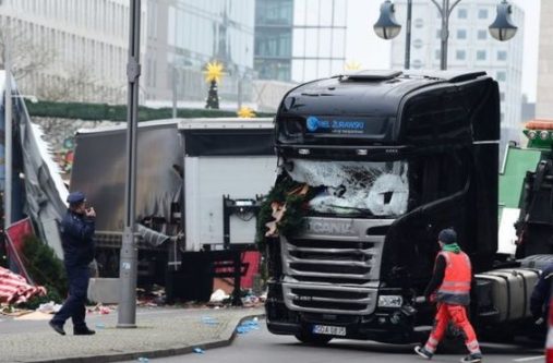 The lorry ploughed through the market, destroying Christmas trees and stalls