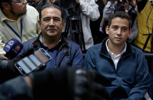 Samuel Morales (left) and Jose Manuel Morales Marroquin (right), brother and son of Guatemalan President Jimmy Morales, appeared in court on Wednesday