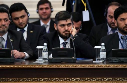 Mohammed Alloush (centre) said the rebels were "men of peace, and at the same time knights of war"