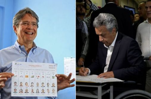 Guillermo Lasso (L) and Lenin Moreno (R) casting their votes on Sunday