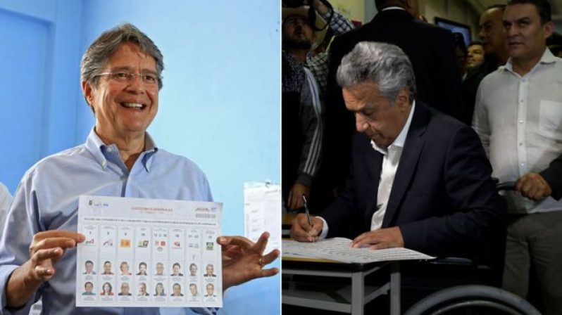 Guillermo Lasso (L) and Lenin Moreno (R) casting their votes on Sunday