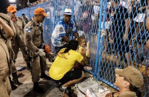 Revellers were crushed against the fence separating the parade ground from the stands