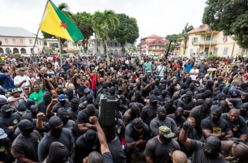 Members of the 500 Brothers group at a protest in Cayenne, French Guiana, last week