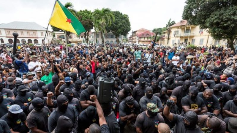 Members of the 500 Brothers group at a protest in Cayenne, French Guiana, last week