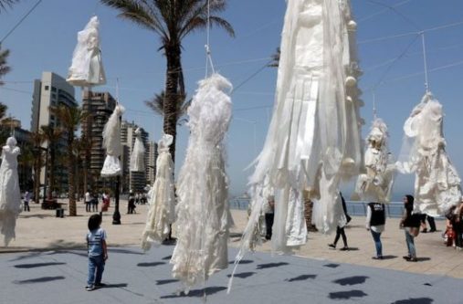 Hanging wedding dresses in Beirut, Lebanon