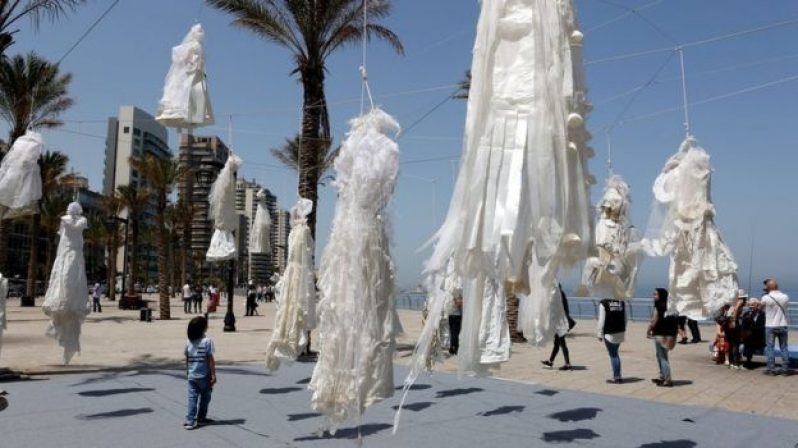 Hanging wedding dresses in Beirut, Lebanon
