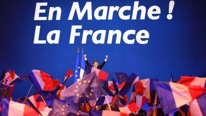 The presence of EU flags at Mr Macron's rally was not lost on supporters and opponents