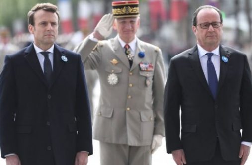 On Monday Mr Macron attended war commemorations with outgoing President François Hollande
