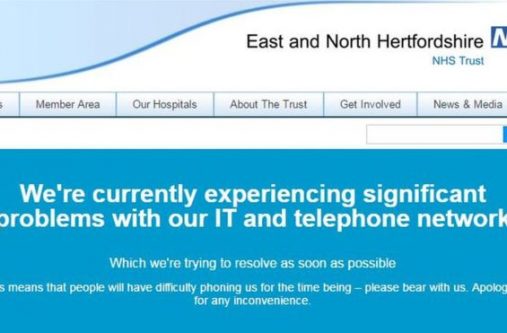 The East and North Hertfordshire NHS Trust website was among those affected