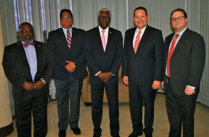 Director General of the Guyana Civil Aviation Authority, Lt. Col. (ret’d) Egbert Field is flanked by top officials of the American Airlines