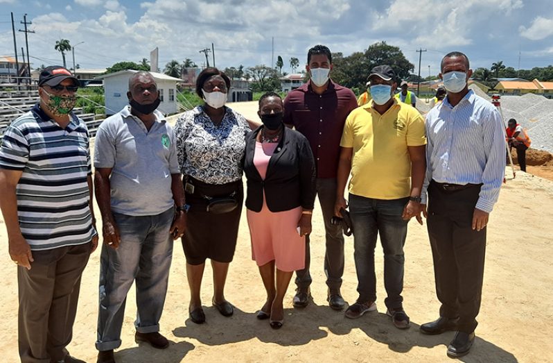 (L-R) AAG Council members Keith Campbell and Buster Wright, vice-president Amanda Hermonstine, Mayor of New Amsterdam Winifred Haywood, Minister Charles Ramson, Council member Niall Stanton and president of the AAG, Aubrey Hutson.