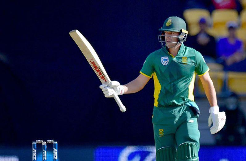 AB de Villiers celebrates his 51st ODI fifty in Wellington.