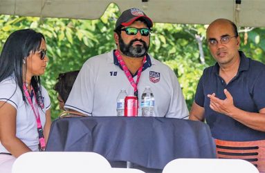 ACE and MLC co-founder Sameer Mehta with USA Cricket board members - and former players - Nadia Gruny and Sushil Nadkarni•Peter Della Penna