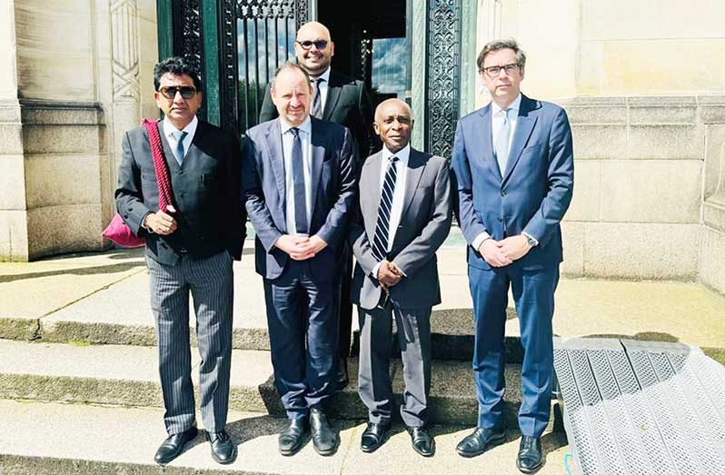 Attorney General and Minister of Legal Affairs, Anil Nandlall SC MP; Legal Counsel, Philippe Sands; Agent for Guyana at the ICJ, Carl B Greenidge; and Legal Counsel Pierre D’Argent, and Lloyd Gunraj, Chargé d’Affaires at the Embassy of Guyana to the Kingdom of Belgium.