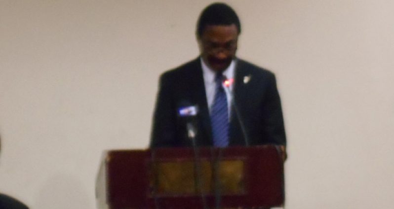 Attorney General and Legal Affairs Minister Basil Williams delivering remarks at the National Risk Assessment Training Workshop