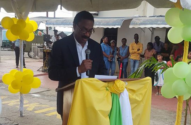 Attorney General and Minister of Legal Affairs Basil Williams, addressing the people of Bartica during their first-anniversary celebration