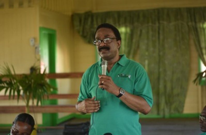 Attorney-General and Minister of Legal Affairs Basil Williams addressing Dartmouth residents on Saturday
