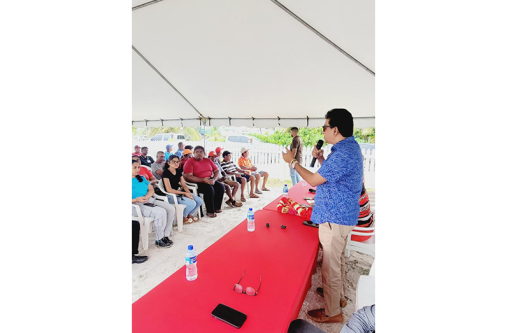 Attorney General and Minister of Legal Affairs, Mohabir Anil Nandlall, SC, addresses the residents gathered at Pomona in Region Two