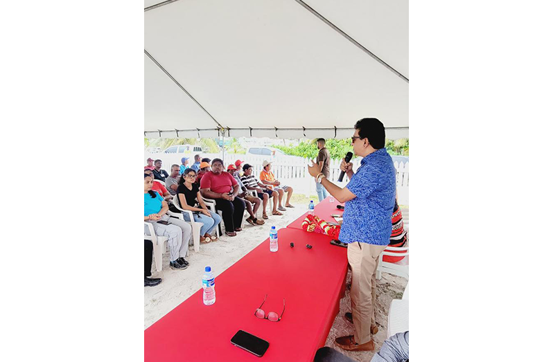 Attorney General and Minister of Legal Affairs, Mohabir Anil Nandlall, SC, addresses the residents gathered at Pomona in Region Two