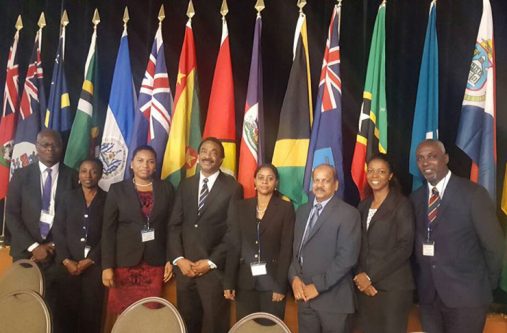 Attorney General, SC, Basil Williams and other members of the Guyana delegation at the CFATF plenary in Trinidad and Tobago