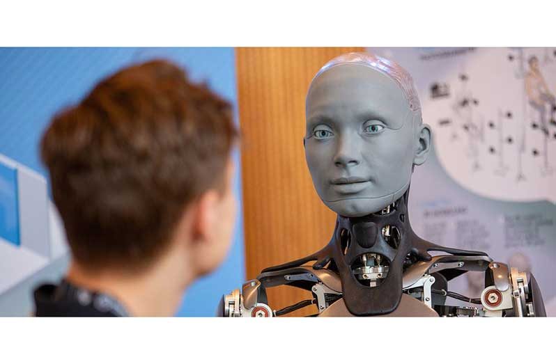 Ameca the robot attended the AI for Good Global Summit, in Geneva, Switzerland, in July 2023 (UN Photo/Elma Okic)