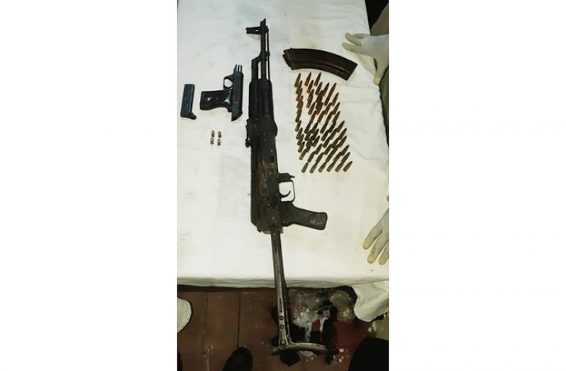The AK-47 assault rifle, handgun with ammunitions that were sized.