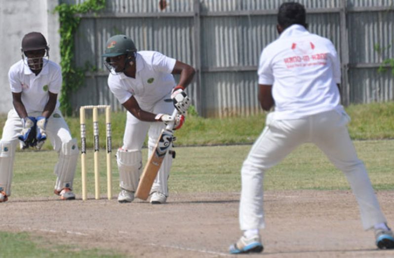 Berbice opener Alex Algoo is unbeaten on 119 and will look to help extend his side’s lead over the Select U-17s today.