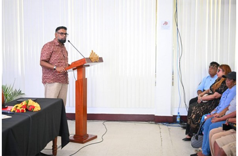 President Irfaan Ali addressing residents in Port Mourant