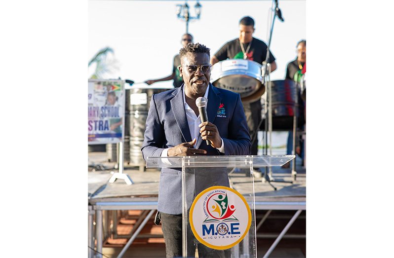 Education Officer with responsibility for music within the Ministry, Joel Gonsalves, says that the AMITY Schools Steelpan Festival is giving visitors and Guyanese a taste of Caribbean music while giving young musicians exposure (Ministry of Education photo)