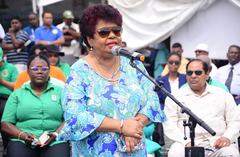 Minister of Social Protection, Amna Ally, addressing the residents of Essequibo at the government outreach