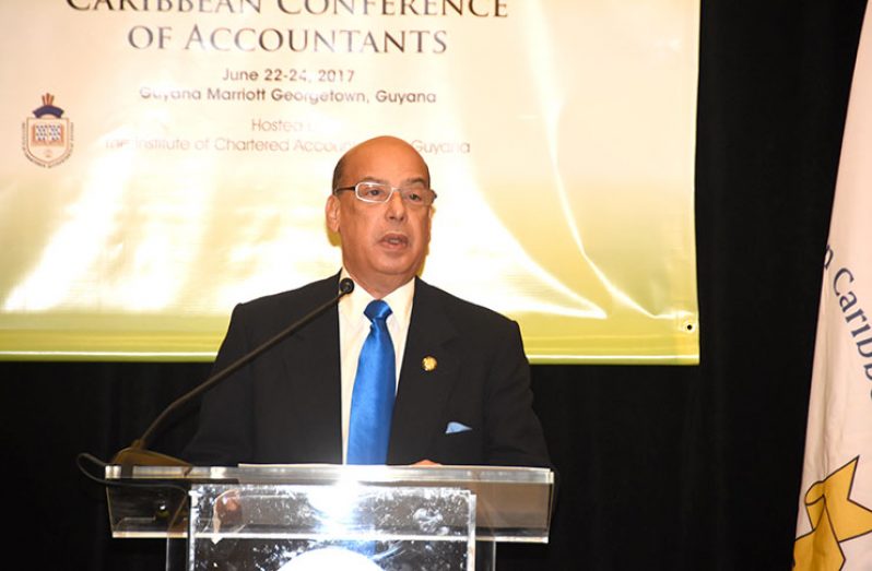 Sir Ronald Sanders speaking at the opening of the ICAC’s 35th Annual Conference on Friday.
