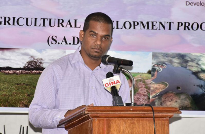 ASDU Project Coordinator, Khemlall Alvin addresses the gathering at the launch of the SADP