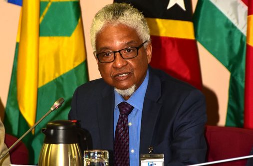 AN1_0491 Chancellor of the University of Guyana, Professor Nigel Harris, during his presentation at the meeting on Friday