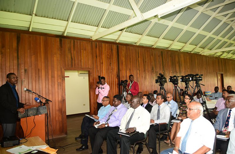Minister of Public Infrastructure addresses heads of agencies and the media at the press briefing on Wednesday morning