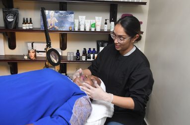 Aesthetician Sadia Ali-Rahaman  doing an oxygen infusion facial with a client at Glo Skincare (Adrian Narine photos)