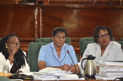 Permanent Secretary of the Ministry of Business, Rajdai Jagernauth, and other officials of the ministry during Monday’s meeting