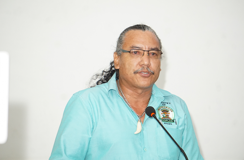 Former APNU+AFC MP, Mervyn Williams as he addressed the gathering. (Carl Croker photos)