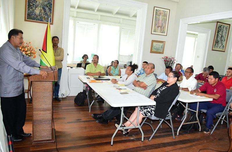 Minister of Indigenous People’s Affairs,Sydney Allicock,addressing Indigenous leaders during the opening of the three-day seminar on the Amerindian Act (2006)