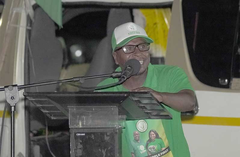 A Partnership for National Unity’s (APNU) Dexter Forte used the party’s Roxanne Burnham Gardens public meeting to deliver a passionate critique of the We Invest in Nationhood (WIN) party, warning supporters not to be swayed by what he described as a party designed to mislead voters (Japheth Savory photos)