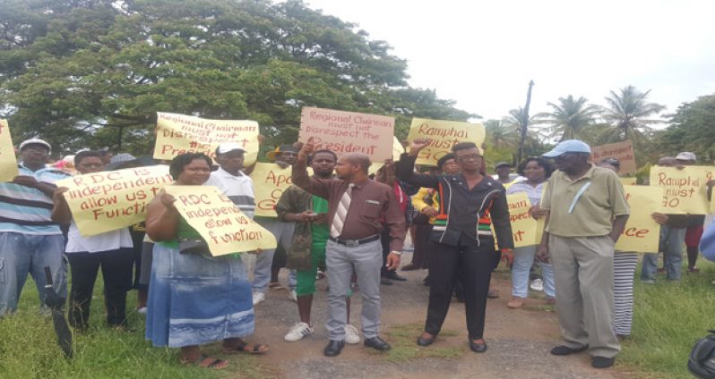 APNU+AFC protestors outside the boardroom of the RDC