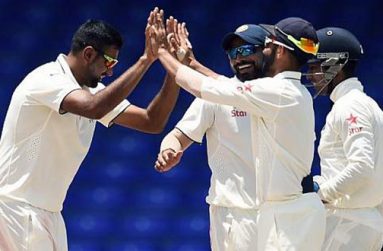 R. Ashwin and Ravindra Jadeja pick up three wickets each.
