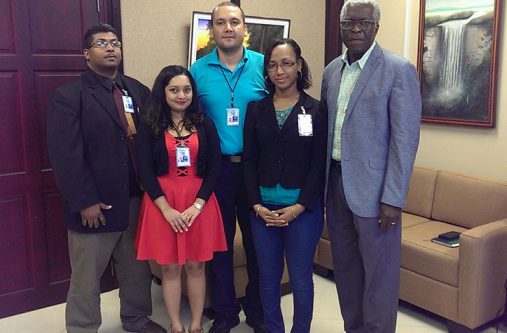 From left: Aviation Security Manager. Abraham Doris, Tishana Narine, Simeon Taylor, Cameba Bayley and Director-General Captain Egbert Fields