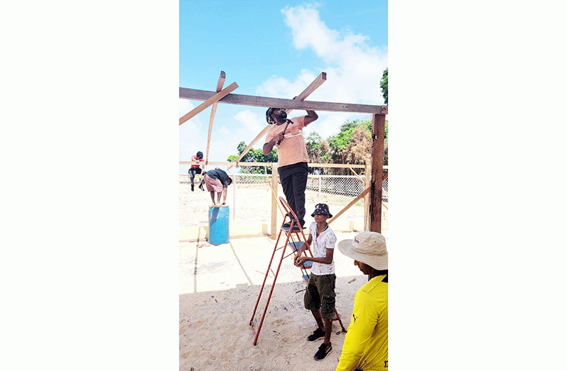 Shade houses being constructed at the Abram Zuil Secondary School 
(AZSS photos)