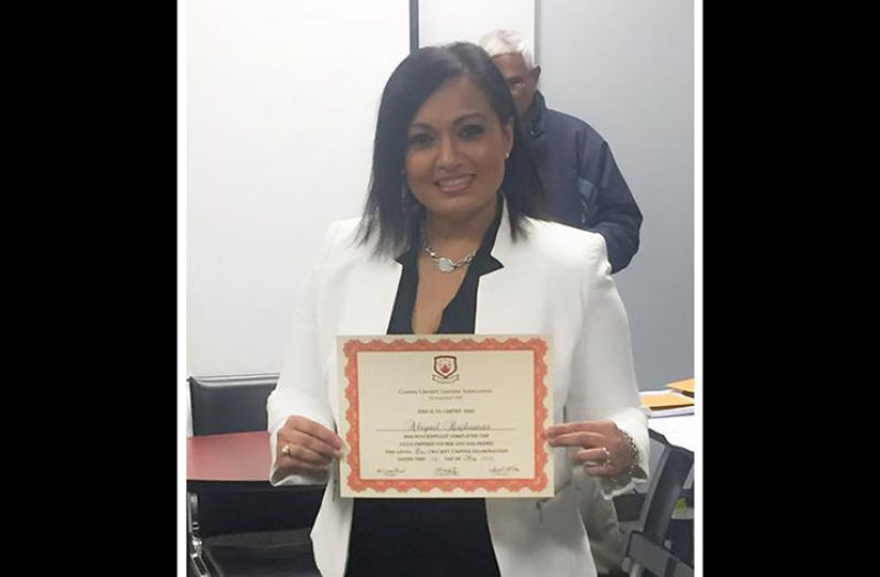 Flashback: Abigail Rajkumar poses with her Canadian Cricket Umpires Association (CCUA) Level One umpiring certificate.