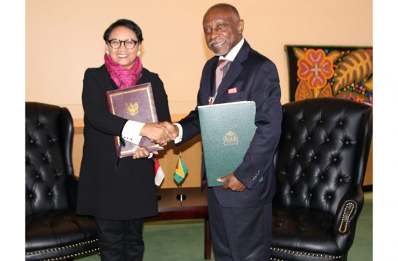 Vice-President and Minister of Foreign Affairs Carl Greenidge and Minister of Foreign Affairs of the Republic of Indonesia, Retno Marsudi