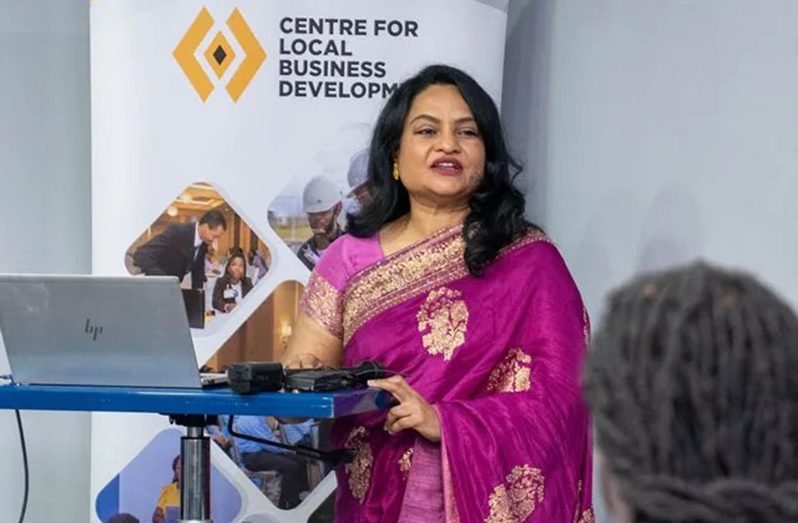 Minister of Human Services and Social Security, Dr Vindhya Persaud, at the opening ceremony for the 2024 AccelerateHer programme (DPI photo)